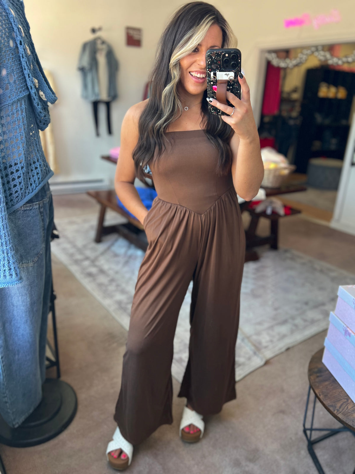 Strapless Jumpsuit, Chocolate