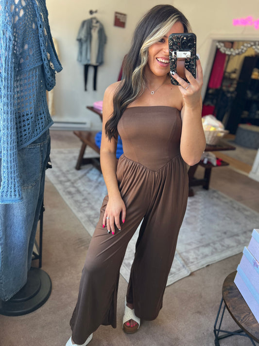 Strapless Jumpsuit, Chocolate