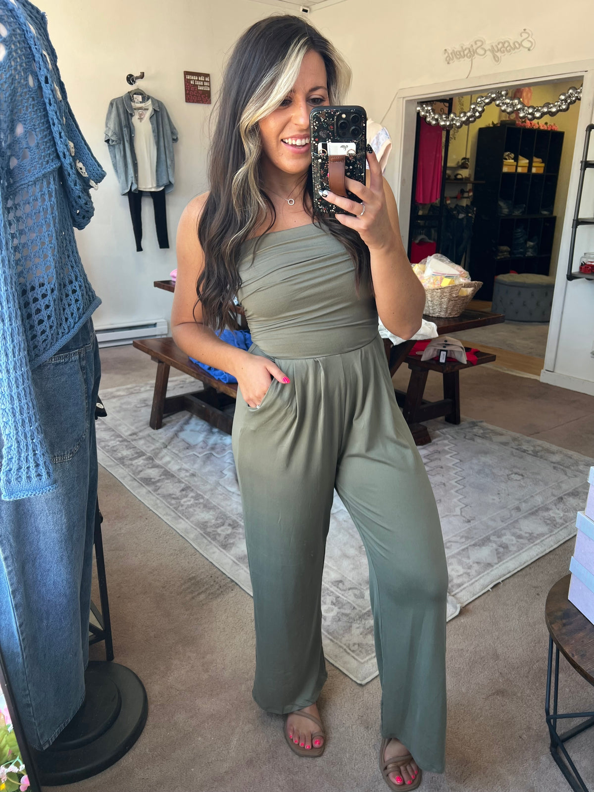 Tube Top Jumpsuit, Olive