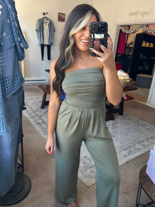 Tube Top Jumpsuit, Olive