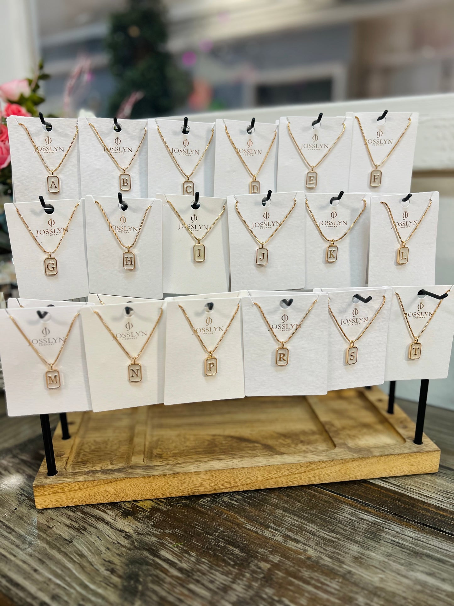 Monogram Initial Rectangle Pearly Charm Necklace