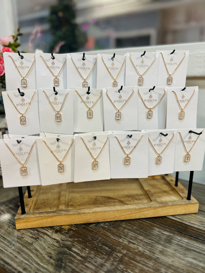 Monogram Initial Rectangle Pearly Charm Necklace