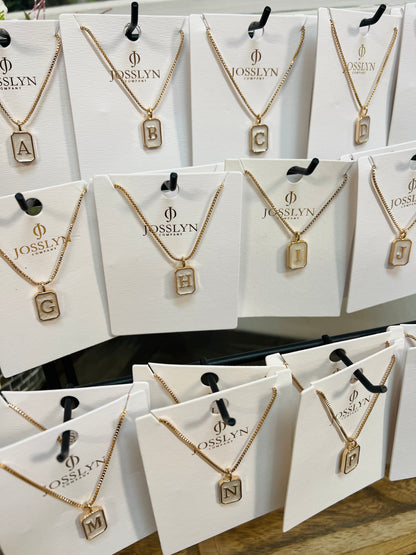Monogram Initial Rectangle Pearly Charm Necklace