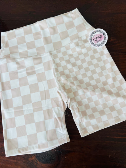 Everyday Biker Shorts, Tan Checkered