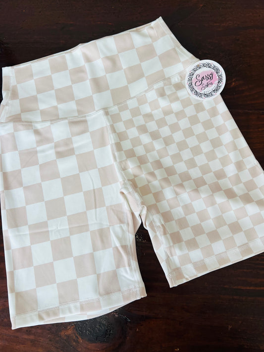 Everyday Biker Shorts, Tan Checkered