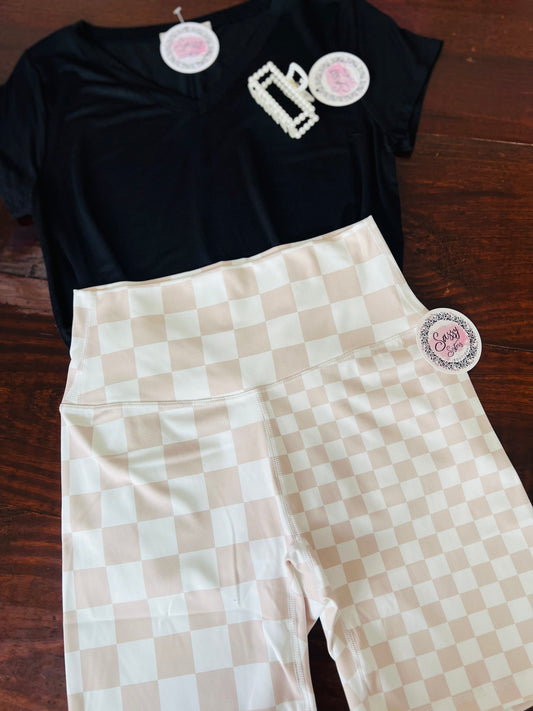 Everyday Biker Shorts, Tan Checkered