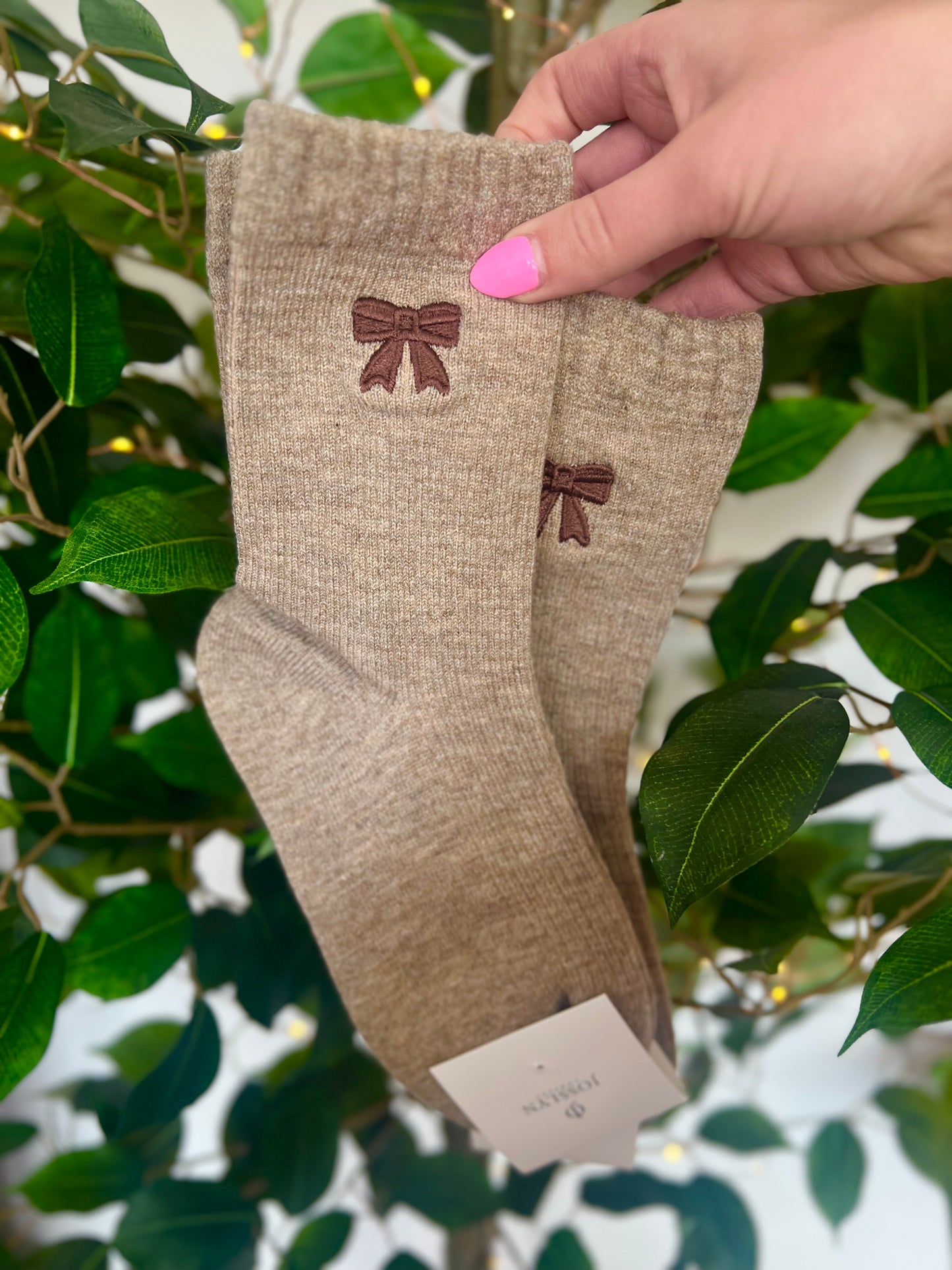 Ribbed Bow Socks, Oatmeal