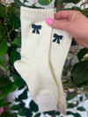 Ribbed Bow Socks, White