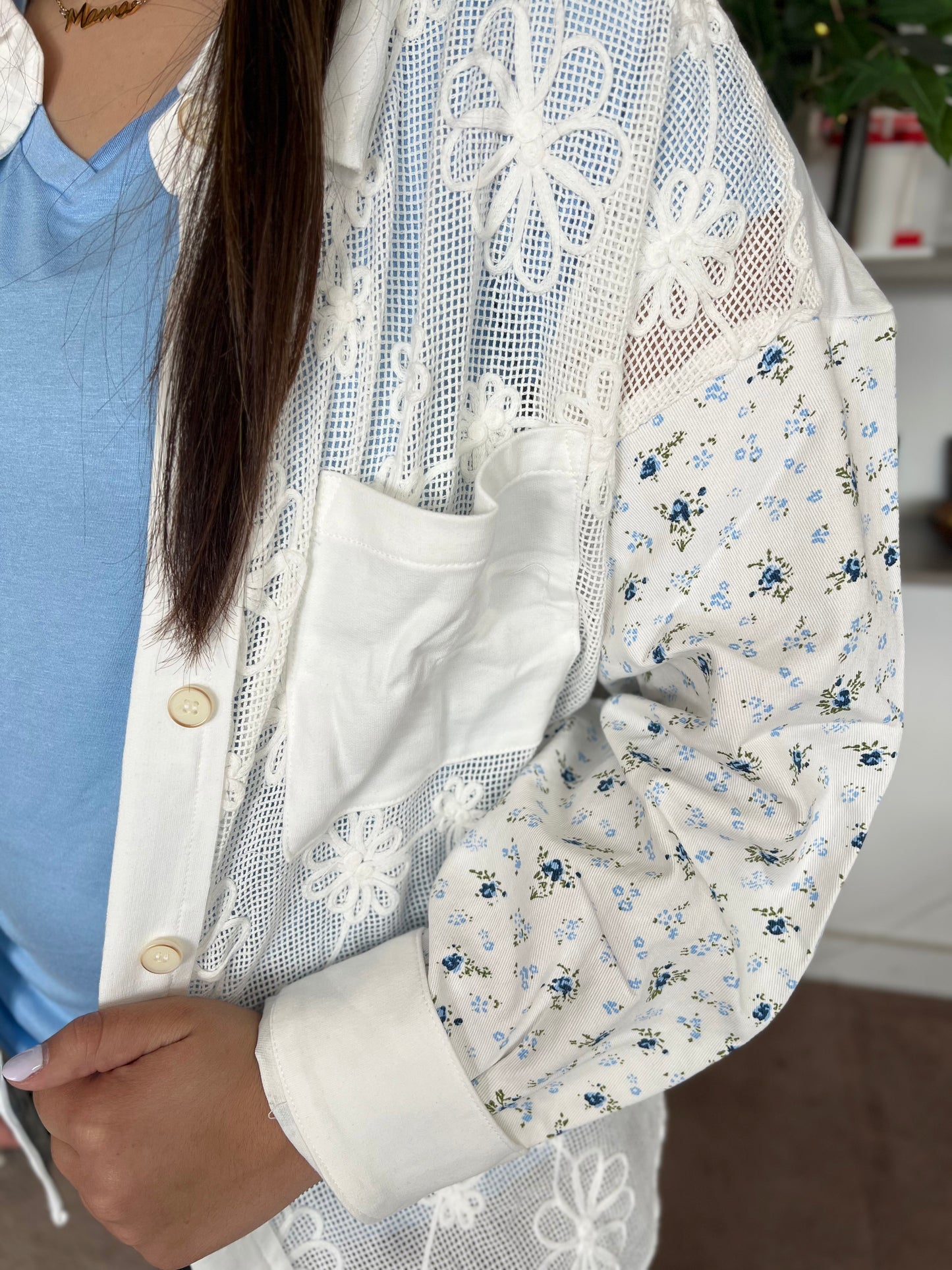 Floral/Lace Patchwork Button Up