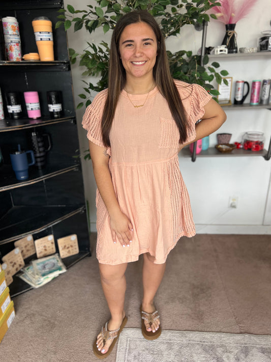 Waffle Knit Comfy Dress, Salmon