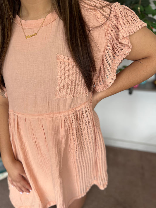 Waffle Knit Comfy Dress, Salmon