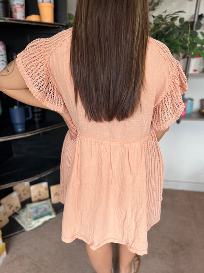 Waffle Knit Comfy Dress, Salmon