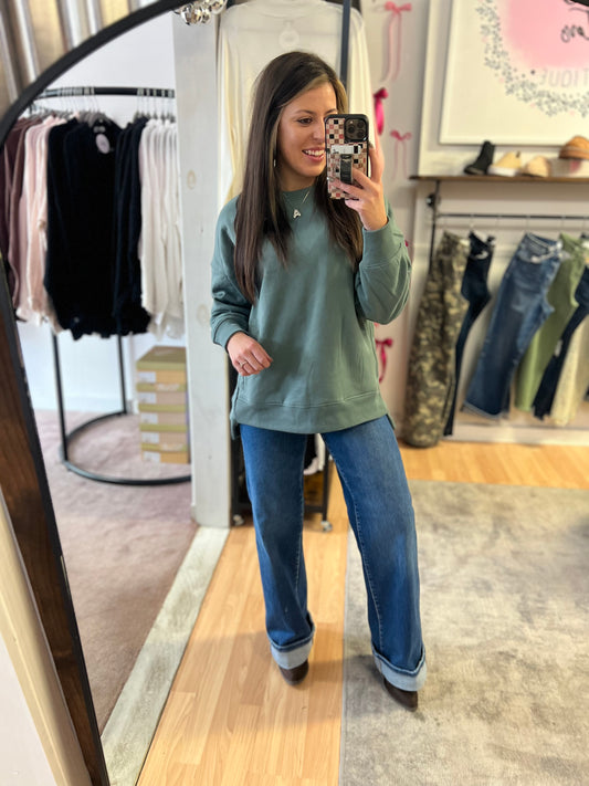 Fleece Pullover, Olive CURVY SIZES!