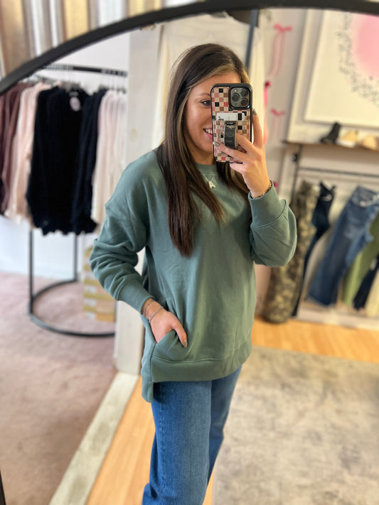 Fleece Pullover, Olive CURVY SIZES!
