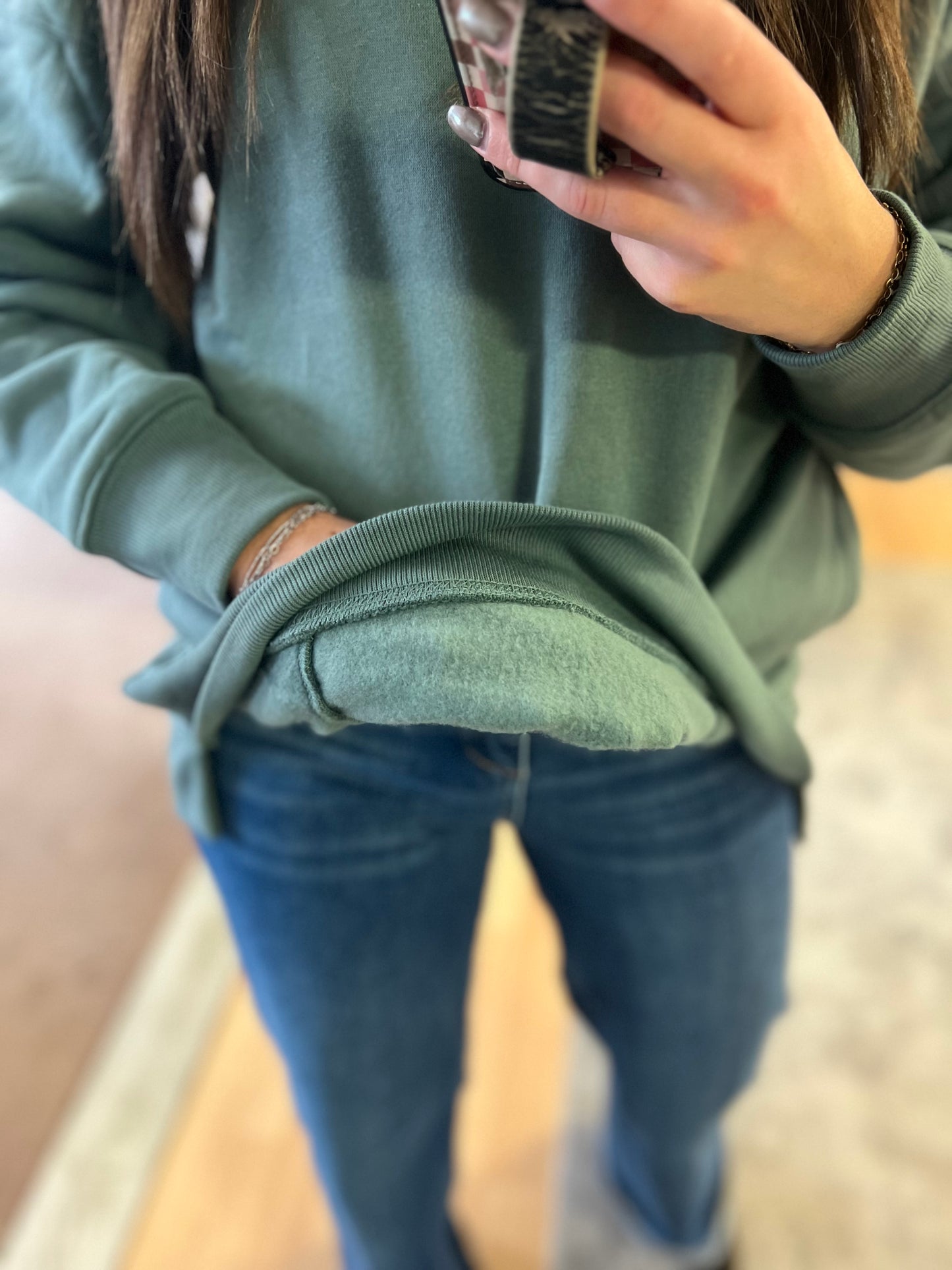 Fleece Pullover, Olive CURVY SIZES!