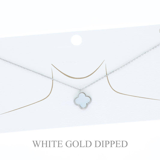 Clover Necklace, Silver/White