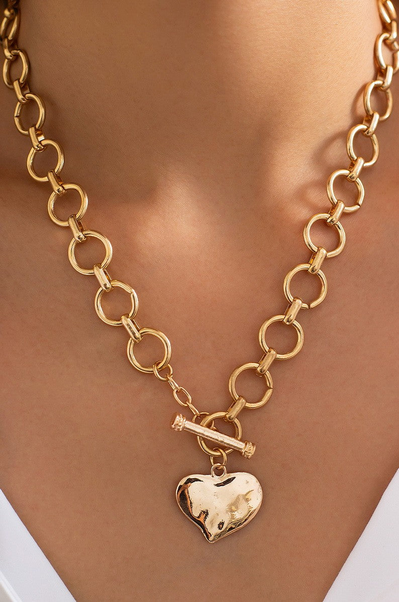 Hammered Heart Toggle Necklace, Gold