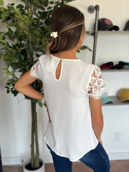 Lace Sleeve Top, White