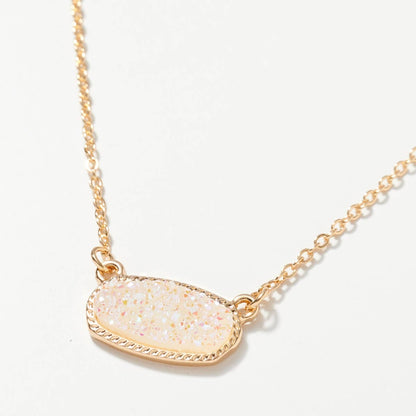 Oval Druzy Necklace, Gold Iridescent