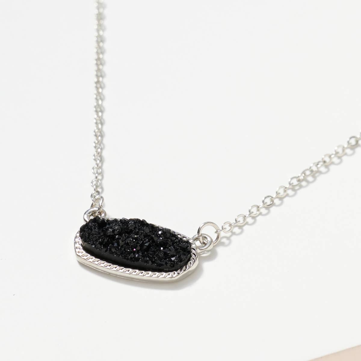 Oval Druzy Necklace, Black