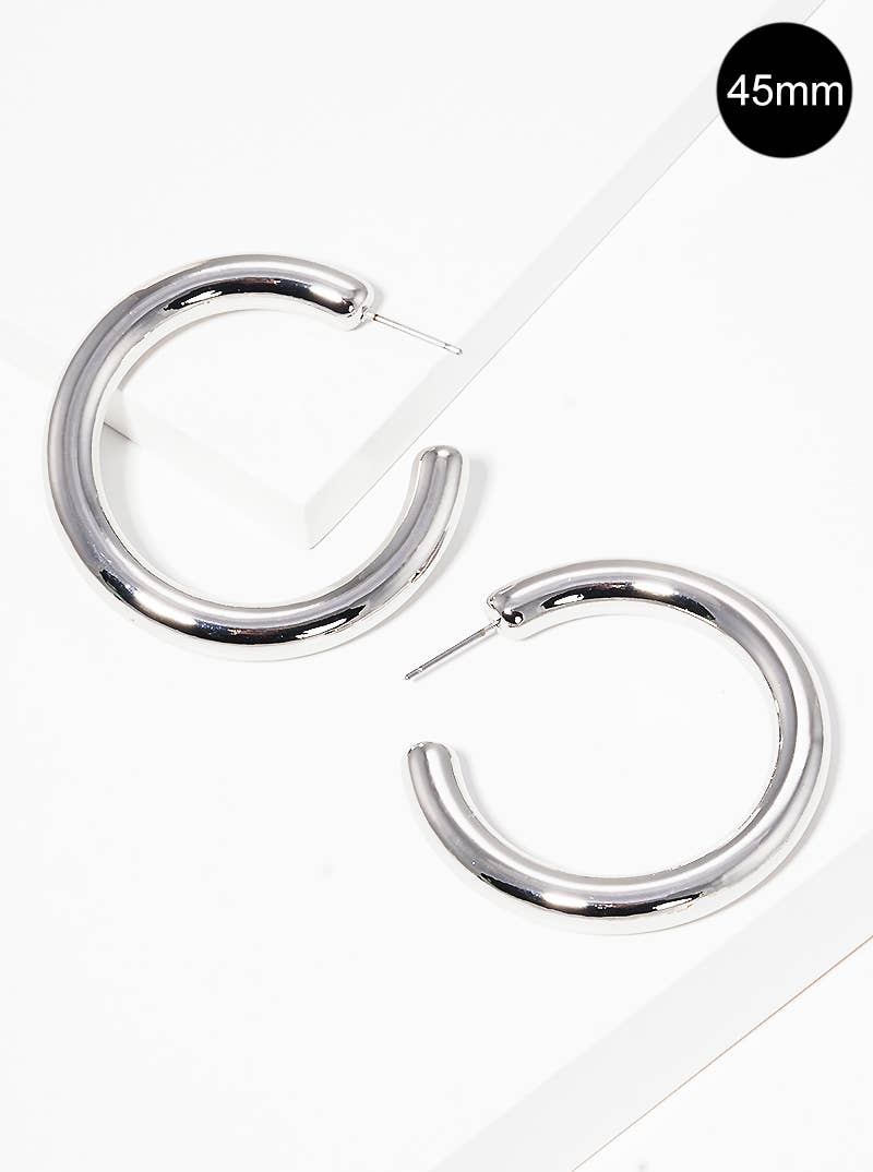 Chunky Hoop Earrings, Silver